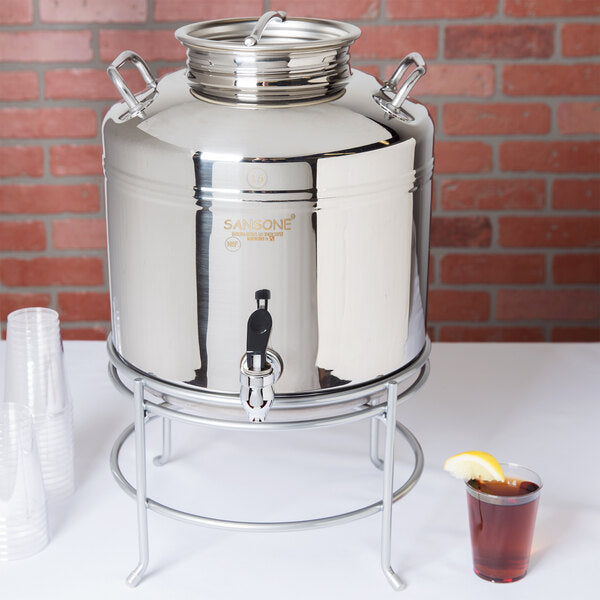 Cal-Mil 3497-3-55 Stainless Steel 3 Gallon Beverage Dispenser with Wire Stand - 14" x 14" x 18"