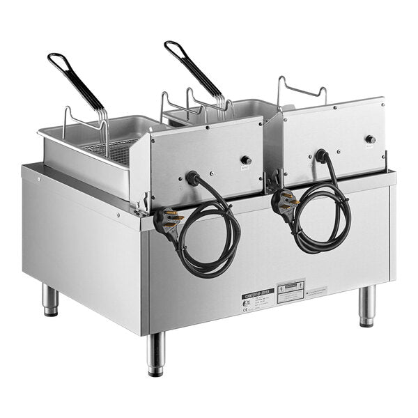 Cooking Performance Group EF302 30 lb. Dual Tank Heavy-Duty Electric Countertop Fryer - 208/240V, 8400/11,000W