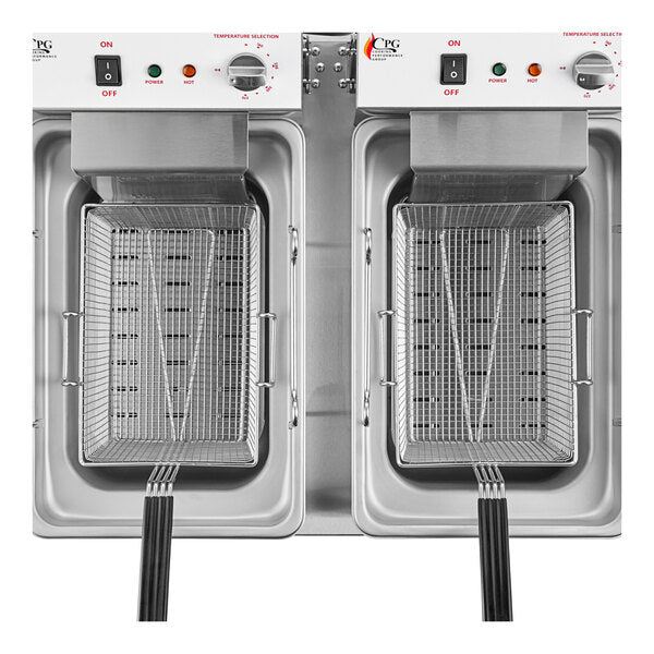 Cooking Performance Group EF302 30 lb. Dual Tank Heavy-Duty Electric Countertop Fryer - 208/240V, 8400/11,000W
