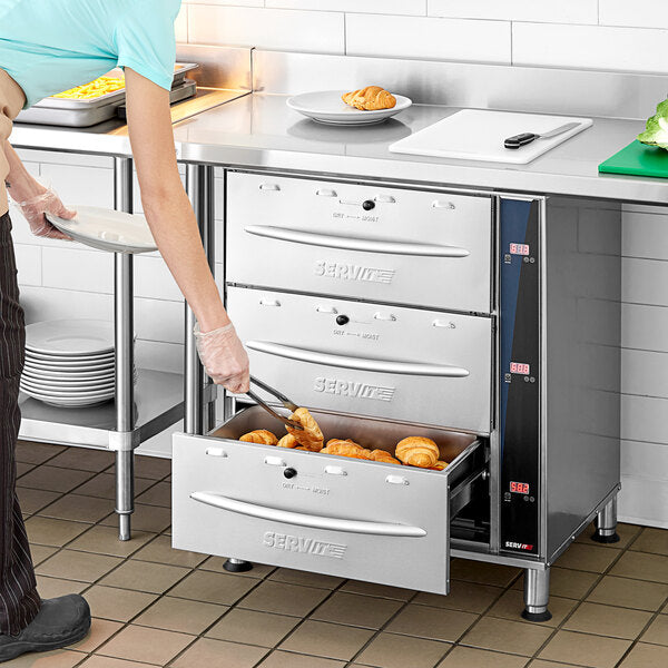 ServIt WDSFS-D3 Triple Freestanding Drawer Warmer with Digital Controls - 1350W, 120V