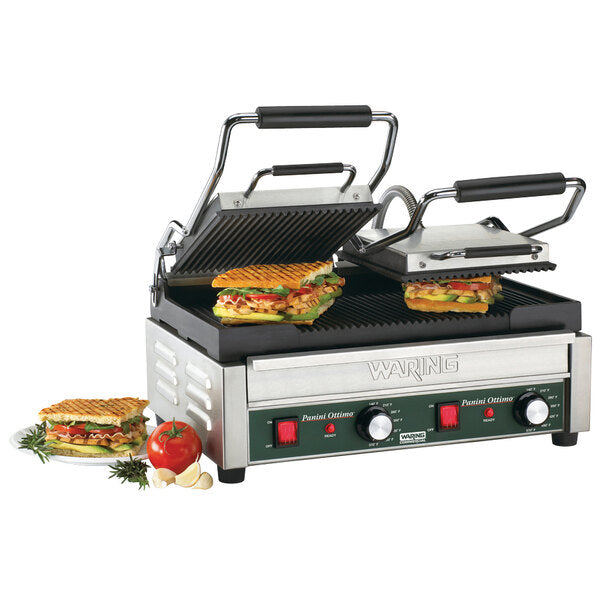 Waring WPG300 Panini Ottimo Grooved Top & Bottom Panini Sandwich Grill - 17" x 9 1/4" Cooking Surface - 240V, 3120W