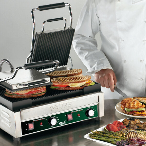 Waring WPG300 Panini Ottimo Grooved Top & Bottom Panini Sandwich Grill - 17" x 9 1/4" Cooking Surface - 240V, 3120W