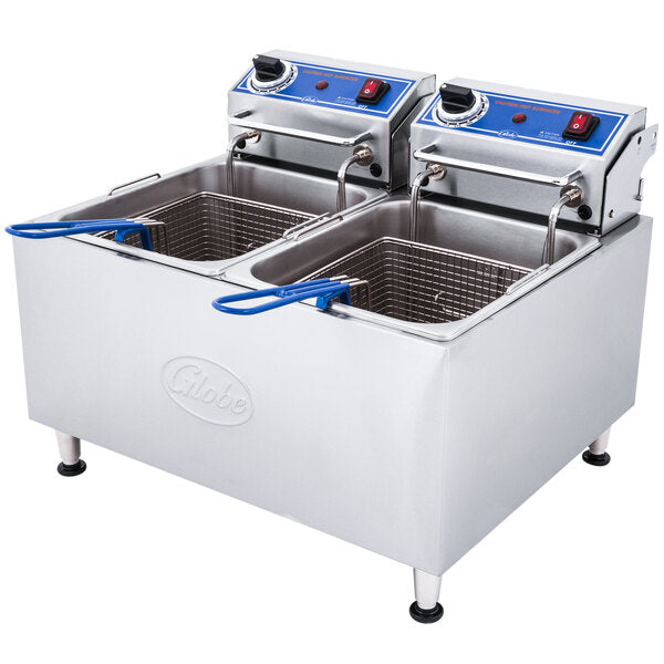Globe PF32E 32 lb. Dual Tank Electric Countertop Fryer