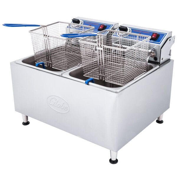 Globe PF32E 32 lb. Dual Tank Electric Countertop Fryer