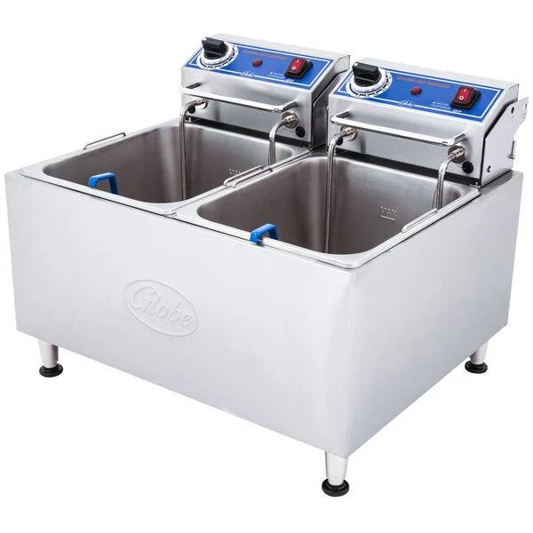 Globe PF32E 32 lb. Dual Tank Electric Countertop Fryer