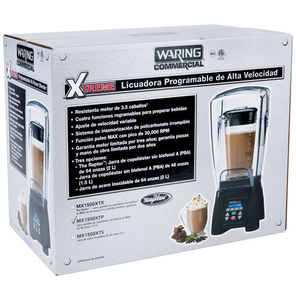 Waring MX1500XTXP Xtreme 3 1/2 hp Commercial Blender with Programmable Keypad & LCD Screen, Adjustable Speed, and 48 oz. Copolyester Container - 120V