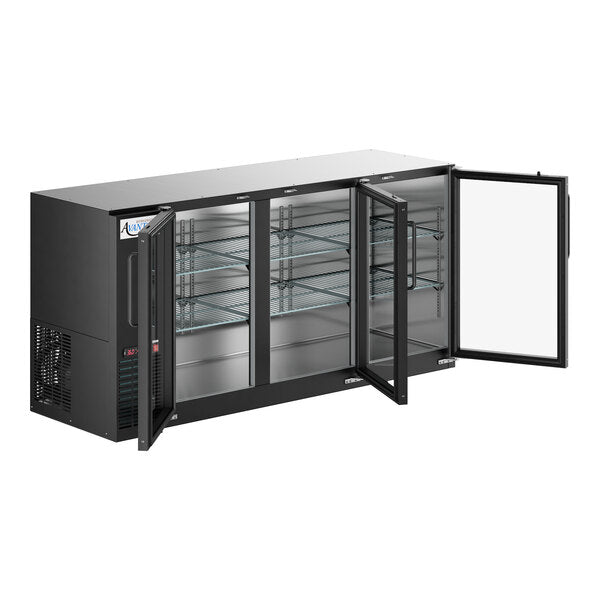 Avantco UBB-72-GT-G 73" Black Underbar Height Narrow Glass Door Back Bar Refrigerator with Galvanized Top and LED Lighting