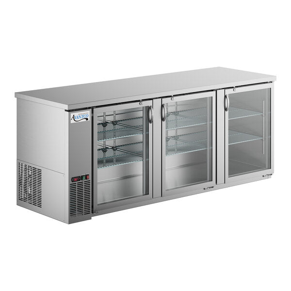 Avantco UBB-4G-HC 90" Stainless Steel Counter Height Glass Door Back Bar Refrigerator with LED Lighting