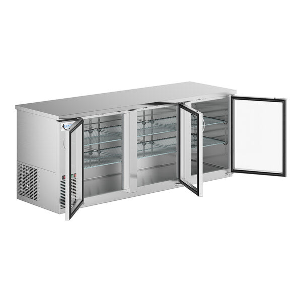 Avantco UBB-4G-HC 90" Stainless Steel Counter Height Glass Door Back Bar Refrigerator with LED Lighting