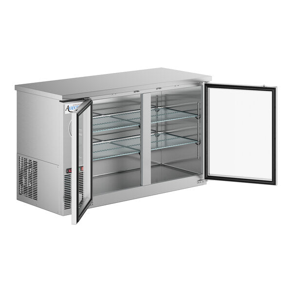 Avantco UBB-60G-HC-S 60" Stainless Steel Counter Height Narrow Glass Door Back Bar Refrigerator with LED Lighting