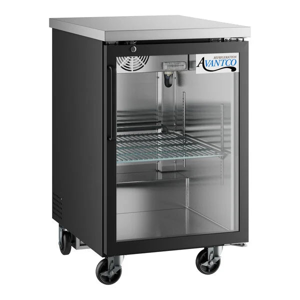 Coolers Avantco UBB-1G-HC 23" Black Glass Door Back Bar Refrigerator