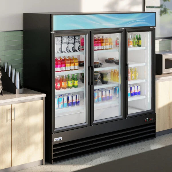 Avantco GDC-69-HC 78 1/4" Black Customizable Swing Glass Door Merchandiser Refrigerator with LED Lighting