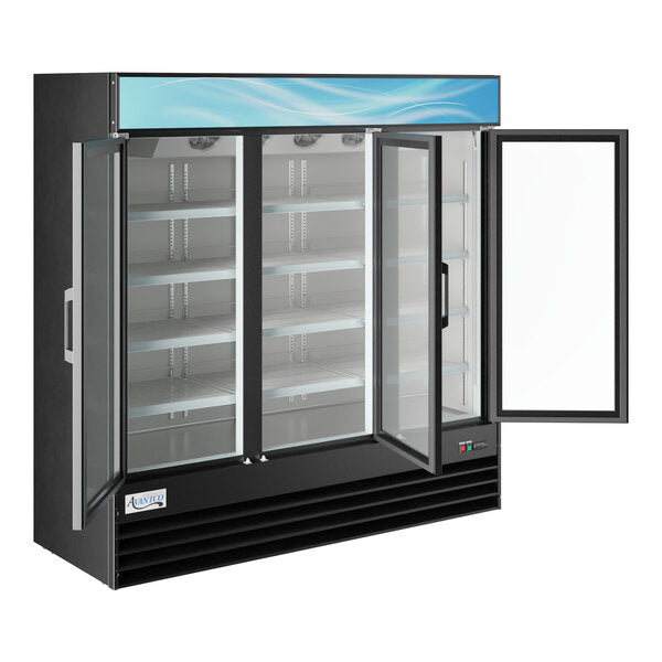 Avantco GDC-69-HC 78 1/4" Black Customizable Swing Glass Door Merchandiser Refrigerator with LED Lighting