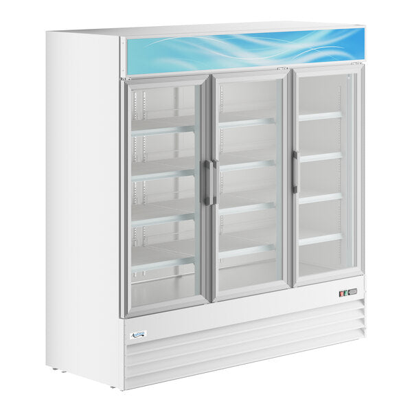 Avantco GDC-69-HC 78 1/4" White Customizable Swing Glass Door Merchandiser Refrigerator with LED Lighting