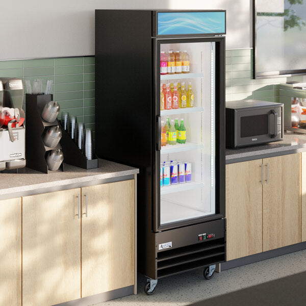 Avantco GDC-23-HC 28 3/8" Black Customizable Swing Glass Door Merchandiser Refrigerator with LED Lighting
