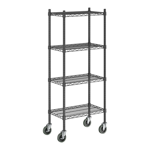 Steelton 14" x 24" NSF Black Epoxy 4-Shelf Kit with 54" Posts and Casters