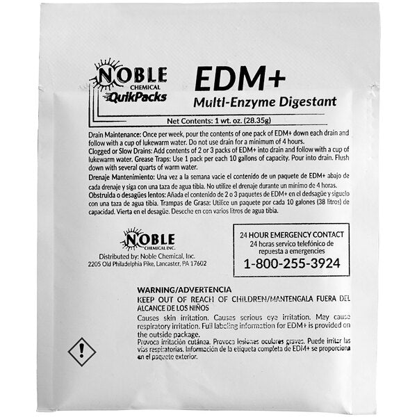 Noble 1 oz. EDM+ QuikPack Concentrated Enzymatic Drain Maintainer Packet - 72/Case