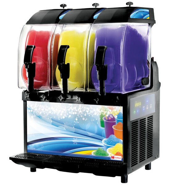 Crathco I-PRO 3E LIGHT PANEL (1206-007) Triple 2.9 Gallon Granita / Slushy / Frozen Beverage Machine with Electronic Control and Light Panel - 115V