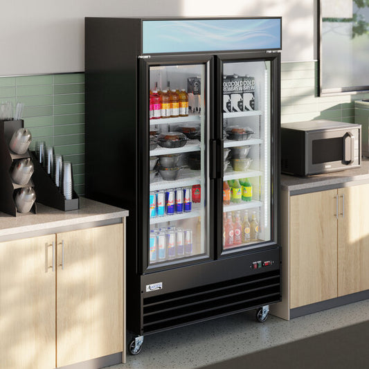 Avantco GDC-40-HC 48" Black Customizable Swing Glass Door Merchandiser Refrigerator with LED Lighting