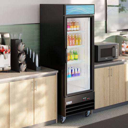 Avantco GDC-23-HC 28 3/8" Black Customizable Swing Glass Door Merchandiser Refrigerator with LED Lighting