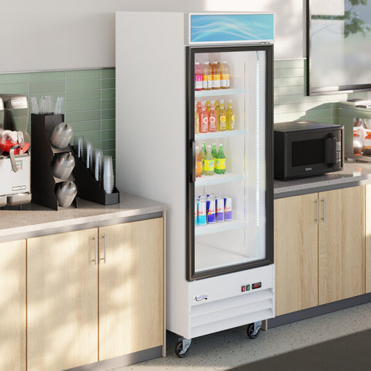 Avantco GDC-23-HC 28 3/8" White Customizable Swing Glass Door Merchandiser Refrigerator with LED Lighting
