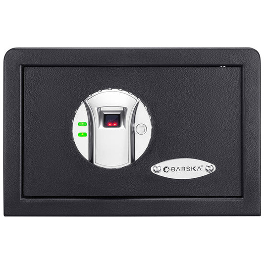 Barska AX11620 12" x 7 3/4" x 8" Black Compact Steel Biometric Security Safe with Fingerprint Access and Key Lock - 0.29 Cu. Ft.