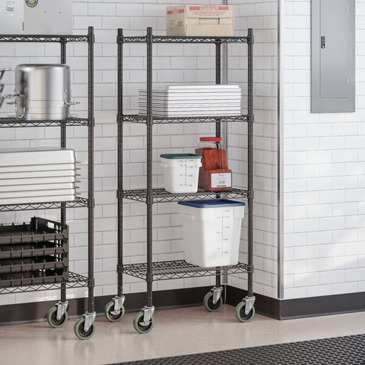 Steelton 14" x 24" NSF Black Epoxy 4-Shelf Kit with 54" Posts and Casters